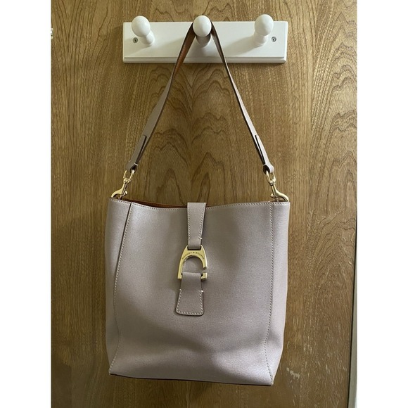 Dooney & Bourke Saffiano Leather Ashby Blush Gray Brown Strap Shoulder Bag Hook - Picture 1 of 16
